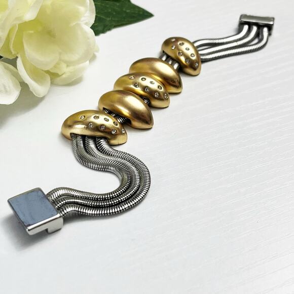 NEW Chico's Mixed Metal Pave Crystal Sliding Bracelet - Picture 4 of 7